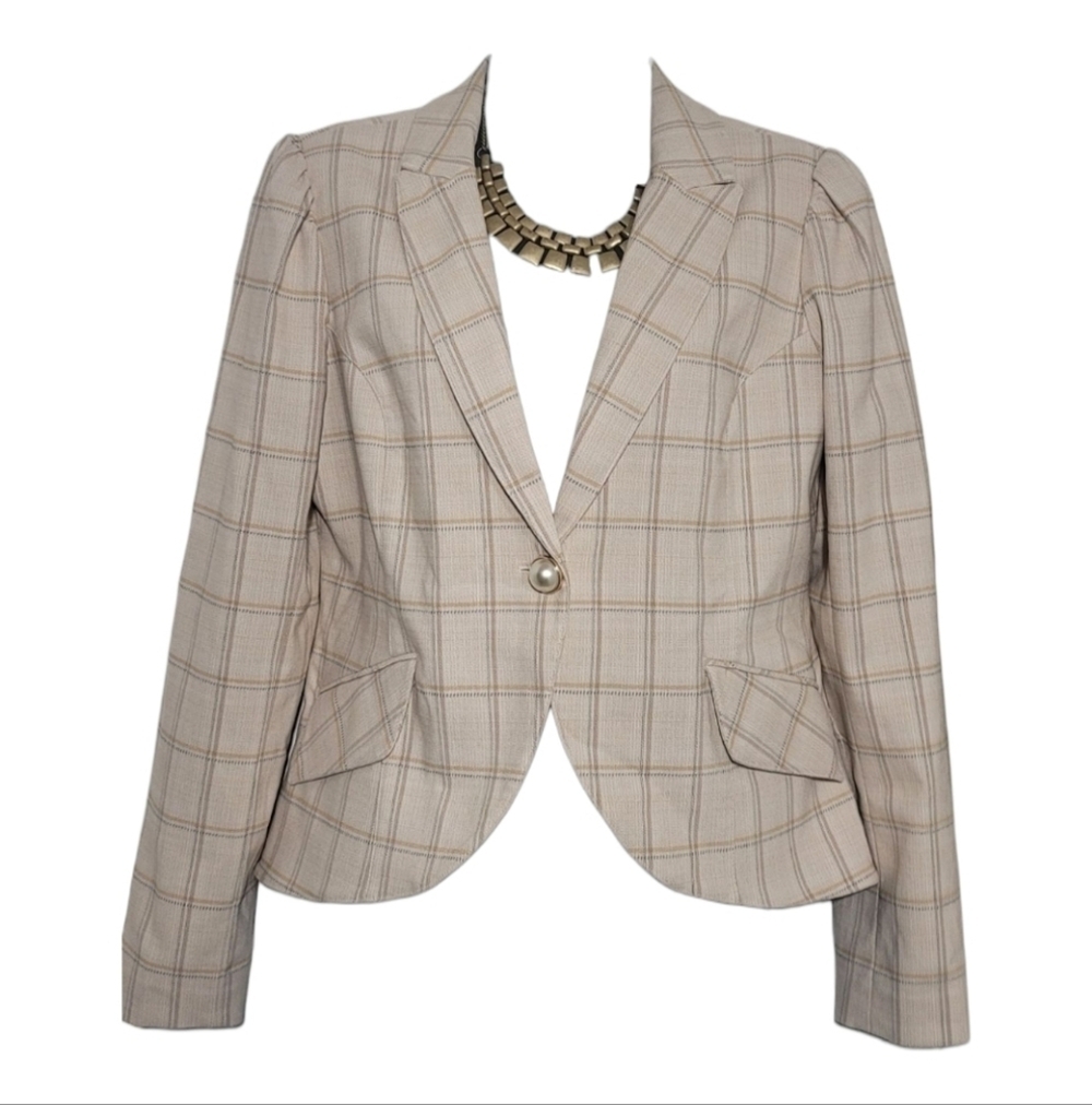 Autres Filles Single Pearl Button Closure Beige Signature Plaid Blazer Size 10
